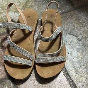Soda Tan Sandals with Rhinestone Straps